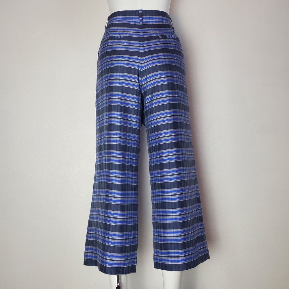 J. Crew Blue Plaid Silk Cropped Wide Leg Trousers - Picture 3 of 11
